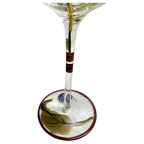 2 BLOCK Basics Hand Painted Floral Balloon Wine Goblets Glass Mum Chrysanthemum - Picture 6 of 8